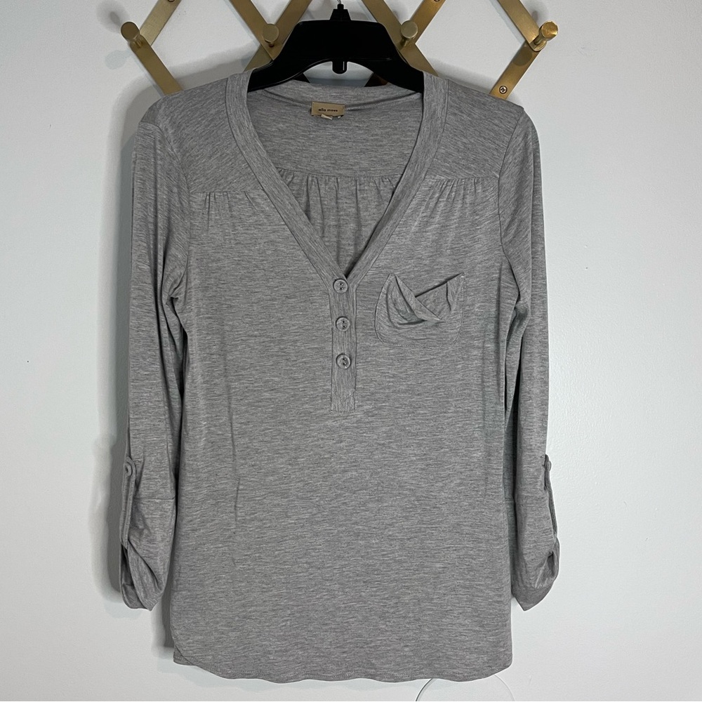 Ella Moss Grey 3/4 Sleeve Pocket Top XS